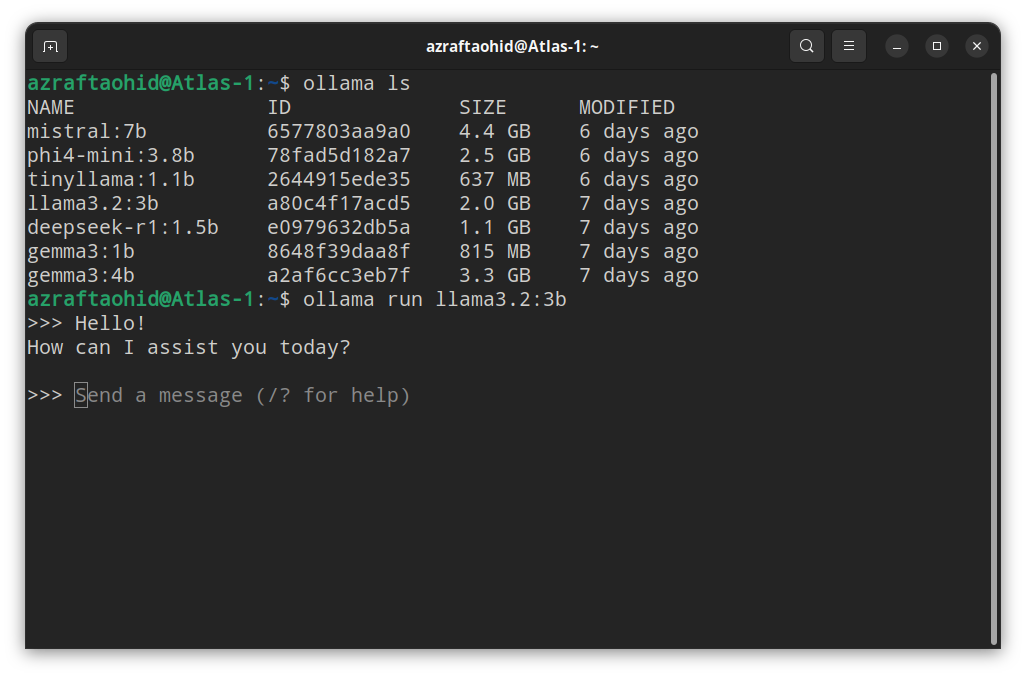 Screenshot showing ollama run command|700x462